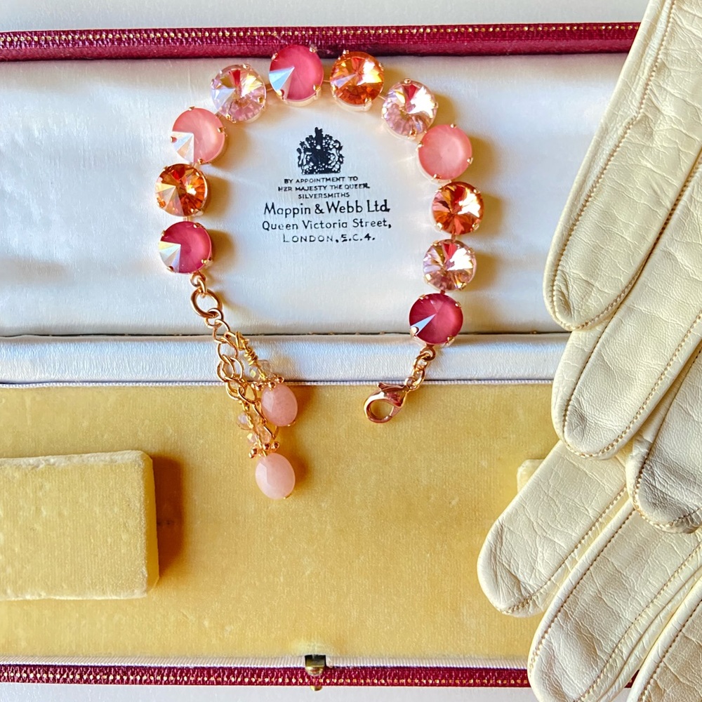 Gorgeous Rose Gold 8 inch Bracelet with 12mm Rivolis in all shades of Rose Gold!